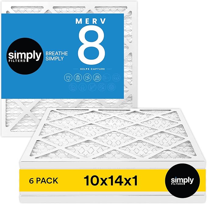 Simply 10x14x1 Air Filter, Merv 8, 6 Pack, For Home AC Furnace & HVAC (Actual Size: 9.75"x13.75"x0.75") DUST, Pet, & Allergy Control