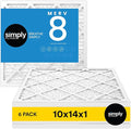 Simply 10x14x1 Air Filter, Merv 8, 6 Pack, For Home AC Furnace & HVAC (Actual Size: 9.75"x13.75"x0.75") DUST, Pet, & Allergy Control