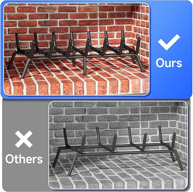 Fireplace Grate 17 Inch, Firewood Log Holder Rack, Heavy Duty Fire Wood Stove Grates for Indoor Outdoor Camping Chimney Hearth Burning Fireplace Accessories Tools
