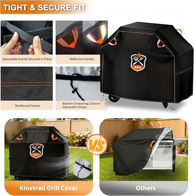 Grill Cover, Universal 58" BBQ Grill Cover for Outdoor Grill, Waterproof, Weather Resistant, Fade Resistant Gas Grill Cover with Adjustable Double Straps for Weber, Char-broil, Nexgrill, etc