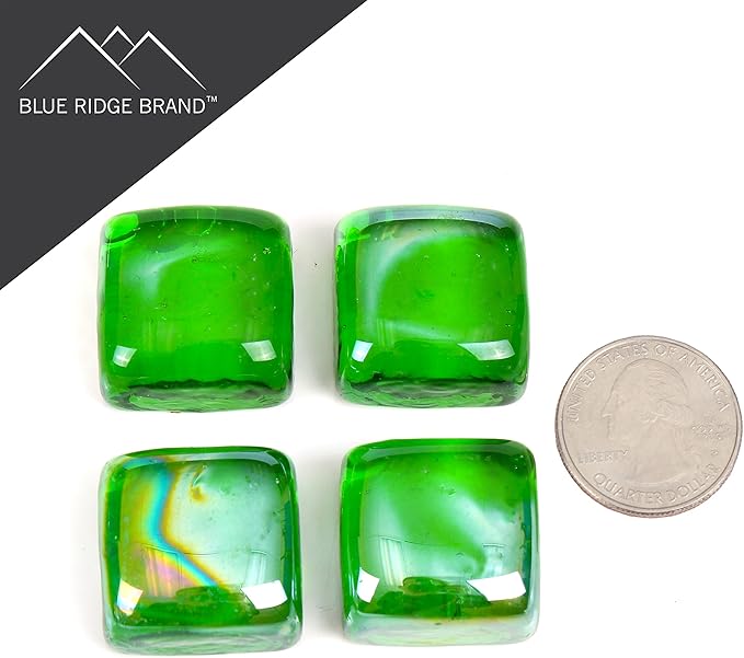 Reflective Fire Pit Glass Cubes - Professional Grade Fire Glass for Fire Pit - 1" Firepit Glass Rock - Glass Stones - Gas & Propane Fire Pit & Fireplace Glass (20 Pound, Green)