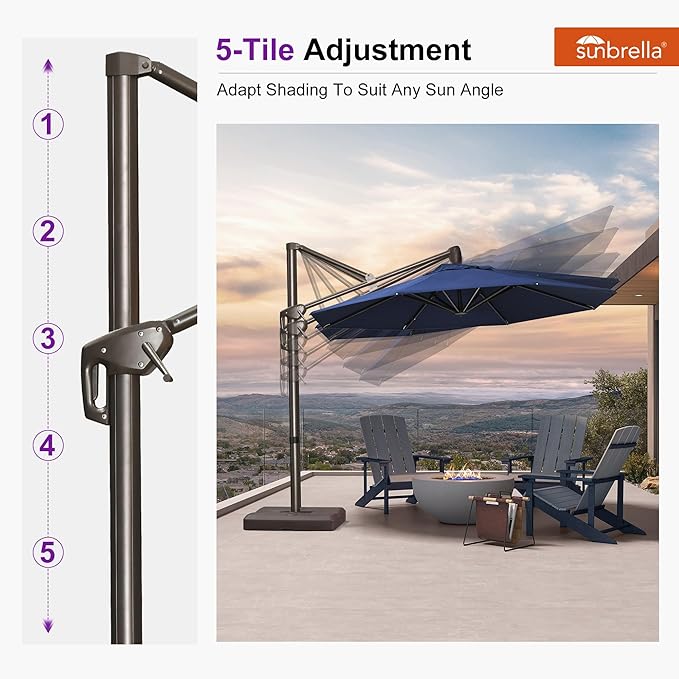 PURPLE LEAF 10FT Cantilever Patio Umbrella with Base Included Round Umbrella with 360° Rotation Aluminum Outdoor Offset Hanging Umbrella for Patio Pool, Spectrum Indigo