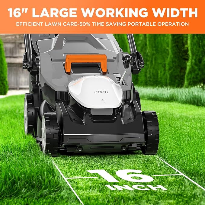 Litheli 16 Inch Lawn Mower 2x20V Electric Coreless Lawn Mower Lightweight Push Mower with 6-Position Height Adjustment, 2 x 4.0Ah Battery Include.