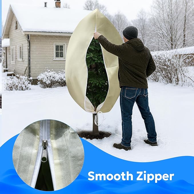 MIXC Plant Covers Freeze Protection, 47.2''×70.8'' Winter Cold Weather Frost Blankets Shrub Jacket with Drawstring Reusable Frost Protection Cloth for Outdoor Plants Fruit Tree Potted (2 Pack)