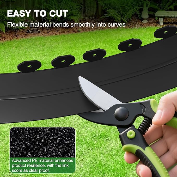 4in Tall,33ft Landscape Edging Kit with 50pcs Metal Spikes, Reinforced Rib Design,No-Dig Flexible Plastic Edge Border for Landscape, Lawn,Garden,Flower Beds,Yard,Paver,Playground, Fence,Pathway,Black
