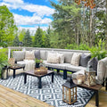 Sophia & William 6 Pieces Outdoor Patio Furniture Set, Metal Sectional Sofa Set Patio Conversation Set-2 x Single Sofa with Side Table,1 x Loveseat,2 x Single Couch,1 x Tea Table(Beige Grey)