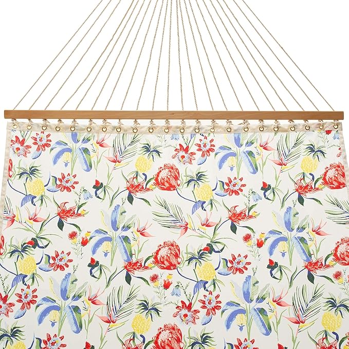Castaway Living Large Tropical Print Quick-Dry Polyester Hammock – 12 ft. x 55 in., 350 lb Capacity, Free Extension Chains & Tree Hooks – Ideal for Poolside, Beach & Backyard Use