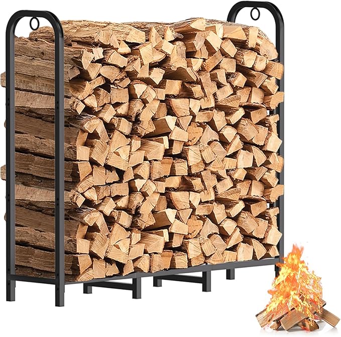 Gtongoko 4ft Heavy Duty Metal Firewood Rack Outdoor Indoor Fire Wood Holder Rack for Fireplace, Log Racks for Firewood Outdoor, Wood Pile Storage Organizer, Black