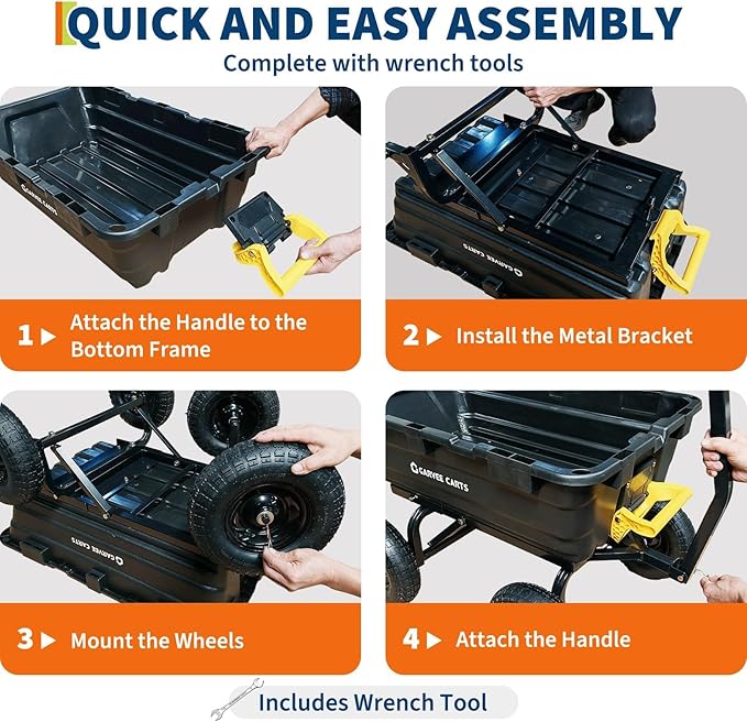 GarveeLife 1400lbs 7Cu.Ft. Garden Dump Cart Tow Behind with 2-in-1 Convertible Handle and 13in All Terrain Wheels, Heavy Duty Poly Pull Behind Yard Dump Wagon ATV Trailer for Lawn Mower Tractor
