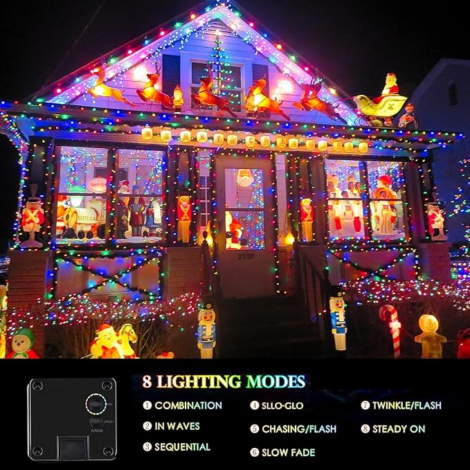 2 Pack Solar Christmas Lights Outdoor Waterproof, Super Bright 90FT 160 LED Solar String Lights, 8 Lighting Modes Green Wire Solar Twinkle Fairy Lights for Tree Xmas Garden(Multi-Colored)