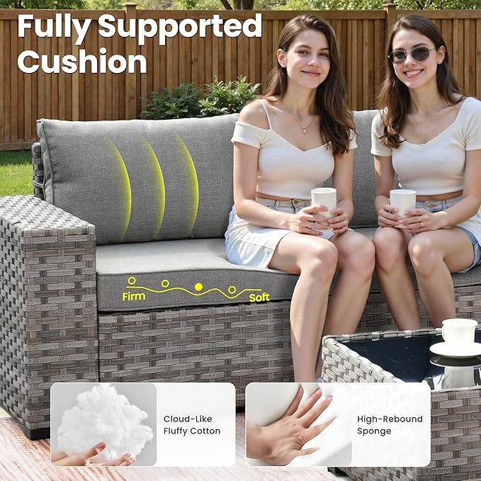 ovios 8 Pieces Patio Furniture Set, Outdoor Wicker Sectional Sofa with Swivel Chair Coffee Table, Modern Modular Deep Seat Rattan Couch Conversation Sets, Black