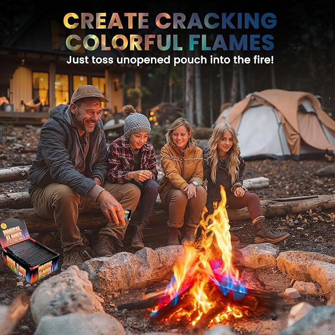 Magical Flames Fire Color Packets (50 Pack), Vibrant Multi-Color Fire for Fire Pits, Campfires, Bonfires & Fireplaces - Camping Essentials & Outdoor Party Accessories