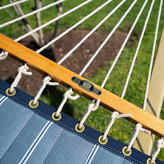 Original Pawleys Island Large Equal Ink Sunbrella Quilted Hammock – 13 ft. x 55 in., 2-Person, 450 lb Capacity, Oak Spreader Bar, Handcrafted in The USA