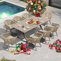 PURPLE LEAF 9 Pieces Outdoor Dining Set with Patio Aluminium Dining Table and Wicker Rattan Chairs Modern Furniture Cushions Sets for Backyard Indoor Decor Kitchen Champagne