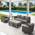 7 Piece Wicker Patio Furniture Set - Outdoor Swivel Rocker Chairs Set with Coffee Table, Side Table, 3 Seat Sofa & Ottomans, Small Patio Conversation Sets for Balcony Deck - Brown/Grey