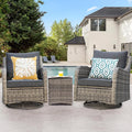 MEISSALIVVE 3 Pieces Patio Furniture Set, Outdoor Swivel Rocker with Washable Cushions & Tempered Glass Tabletop, Outdoor Rattan Conversation Set for Lawn Backyard Porch (Grey)