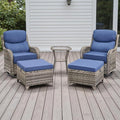 Rilyson Wicker Outdoor Patio Furniture Set - 5 Piece Patio Conversation Sets with Swivel Rocker Chairs, Ottomans and Side Table, 6 inch Cushions, Waterproof Wicker, for Porch Deck Mixed Grey/Blue