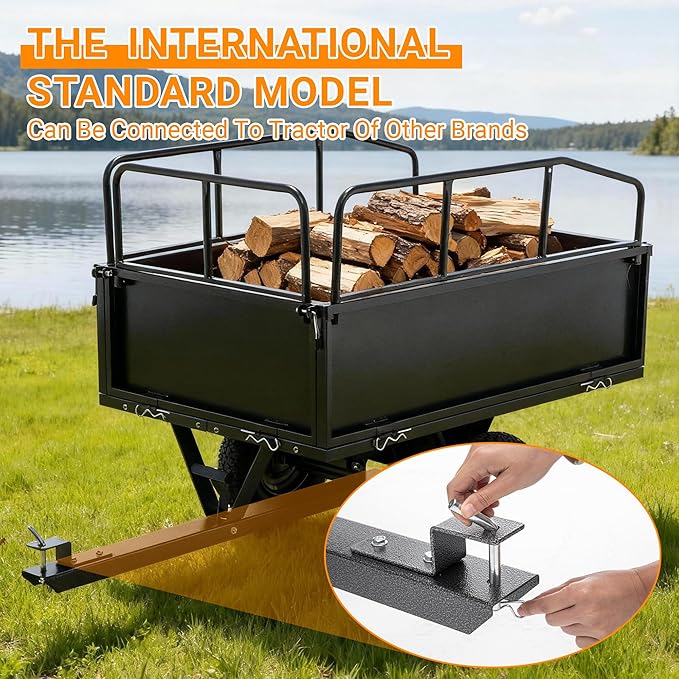 Heavy Duty ATV UTV Trailer Tow Behind Dump Cart, Yard Garden Trailer Pull Behind Dump for Lawn Mower Tractor Garden Waste (600pound&17cu.ft)