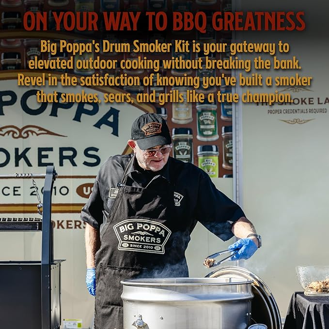Big Poppa's DIY Drum Smoker Kit - Convert a 55 Gallon Drum into a Premium BBQ Grill - Unleash Your Inner Pitmaster & Craft Your Customize BBQ Setting with our Smoker Accessories