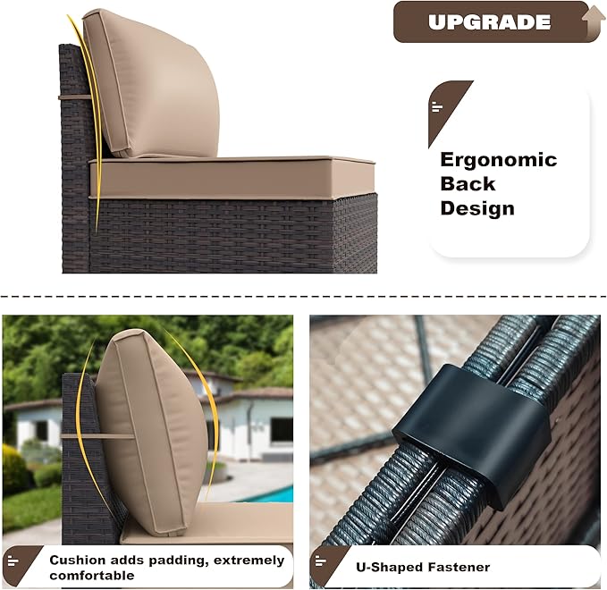 Kurapika 12 Pieces Patio Furniture Set, Rattan Wicker Outdoor Conversation Sets w/4 Inch Cushion and Glass Coffee Table(Sand)
