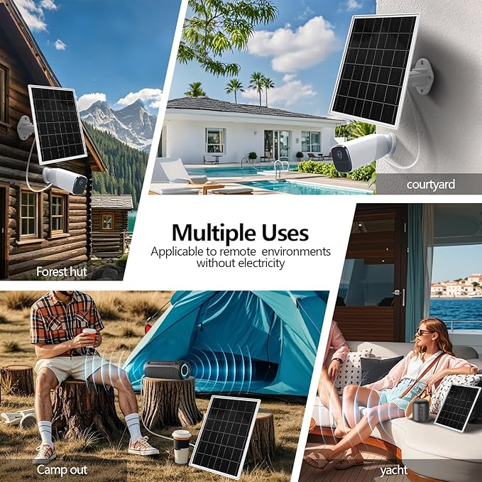 Solar Panel for Trail & Game Camera Security, Built-in Rechargeable 20000mAh Battery, USB-C & Micro USB, DC (3.5 * 1.35) with Multi-Interfaces, 5V Output, IP66 Waterproof
