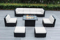 9 Piece Ohana Outdoor Patio Furniture Black Wicker Conversation Set with Fully Assembled Sectional and 42-inch Propane Gas Fire Table