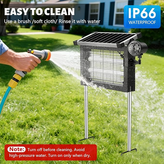 Solar Bug Zapper Outdoor with Projector Light, Waterproof Portable Fly Zapper 4500V, Rechargeable Electric Mosquito Killer, Cordless Fly Insect Mosquitos Trap for Patio Yard