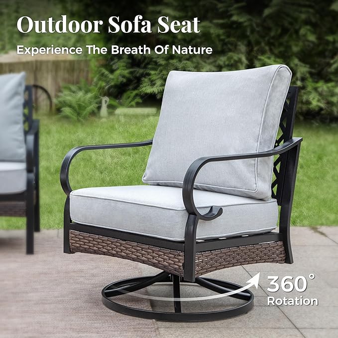 Patio Furniture Set with Coffee Table, Outdoor Conversation Set with 2 x Swivel Chairs, 1 x 3-Seat Sofa for Lawn Garden Backyard, Light Grey