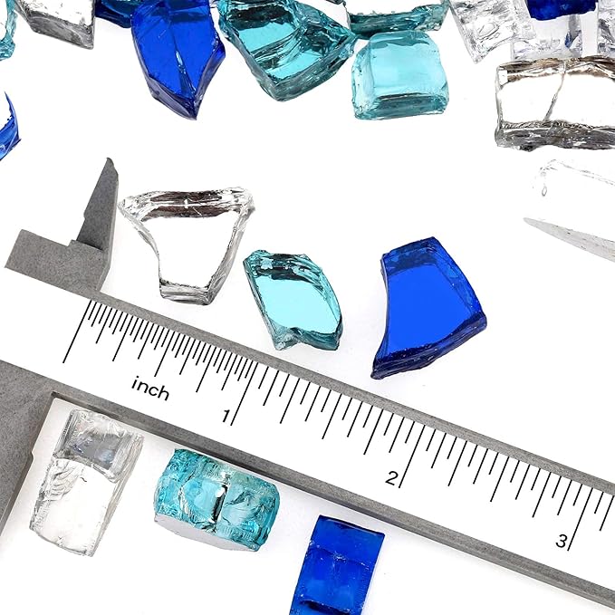 Onlyfire 10 Pounds Blended Reflective Fire Glass for Fire Pit Fireplace and Landscaping, 1/4 Inch Mixed Colored High Luster Fireglass Rocks for Outdoor ＆ Indoor Use - Aqua Blue+Platinum+Cobalt Blue