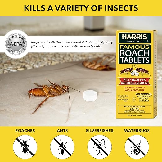 Harris Roach Tablets, Boric Acid Roach Killer with Lure, Alternative to Bait Traps (6oz, 2-Pack)