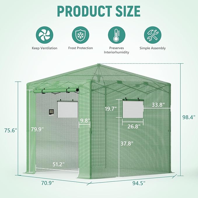 Pop Up Greenhouse, 8x6 FT Pop Up Green House for Outdoors, Portable Greenhouses, Walk-in Greenhouses, Popup Greenhouse Kit, Easy Set Up