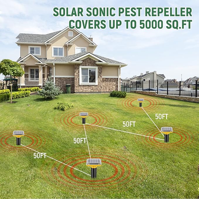 Mole Repellent Solar Powered,2025 Upgraded Gopher Repellent Ultrasonic Solar Powered,Vole Repeller Outdoor for Lawns Garden Yard,Gopher Trap Killer for Mole,Snake (Yellow,6 Pack)