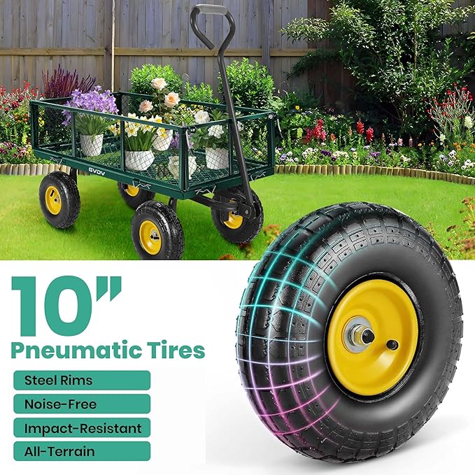 GVDV 660LB Garden Cart with Liner, Heavy Duty Steel Garden Wagon, Folding Utility Wagon with Removable Sides and 10" All-Terrain Wheels