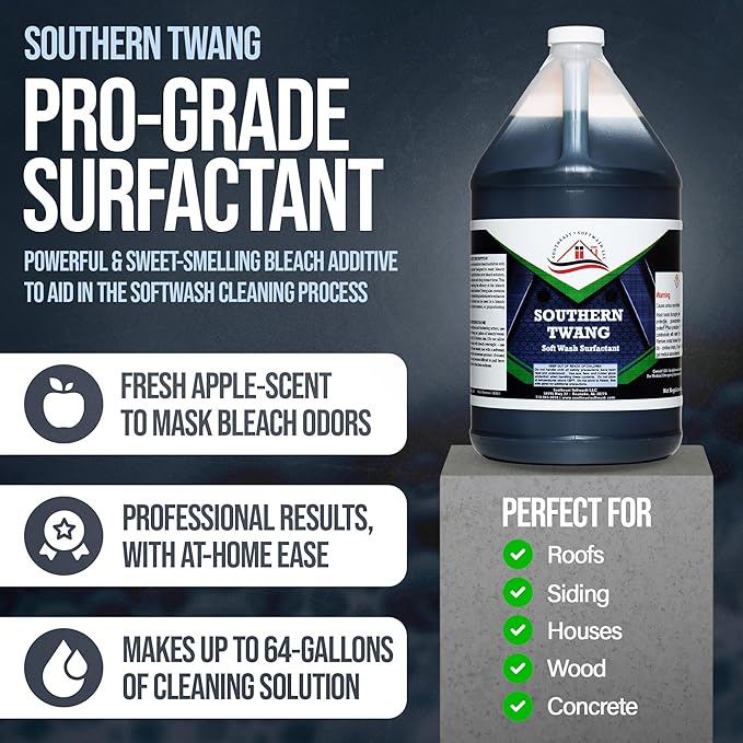 Southeast Softwash Southern Twang - Professional Exterior House Cleaner, Siding Cleaner & Roof Wash Surfactant for Pressure Washing & Soft Wash Applications | Crisp Apple Scent, 1 Gallon (1 Pack)