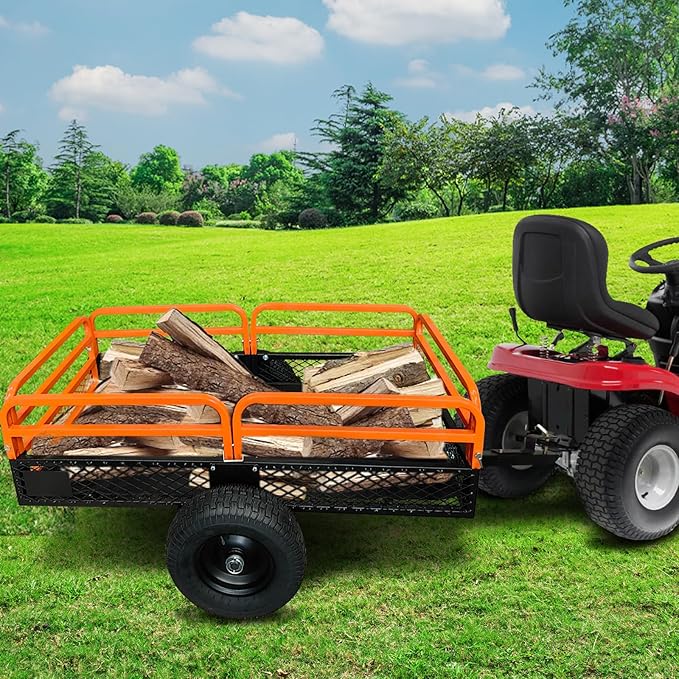 1500LB Steel Dump Cart with All-Terrain Tires & Foot-Pedal Dumping, Heavy Duty Utility Trailer for Yard, Garden, and Construction Use, Compatible with ATV and Tractor