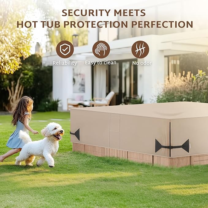 iBirdie Outdoor Waterproof and Weatherproof Hot Tub Cover 80 x 80 inch fit 79 x 79 or 78 x 78 or 77 x 77 Square SPA 600D Heavy Duty Cover Protectors Protective Cap, Brown
