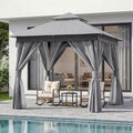 LAUSAINT HOME Outdoor Patio Gazebo 8'x8' with Expansion Bolts, Heavy Duty Party Tent & Shelter with Double Roofs, Mosquito Nettings and Privacy Screens for Backyard (Grey)