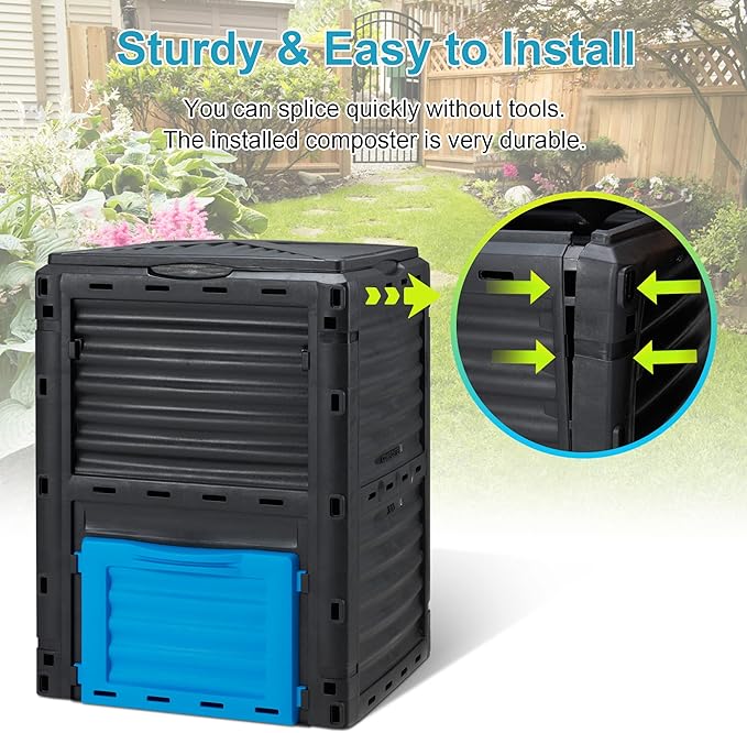 Azaeahom Garden Compost Bin 80 Gallon (300L) Large, Outdoor Composter from PP Material,Composting Box Easy Assembly & Many Vents, Fast Creation of Fertile Soil, Lightweight & Sturdy