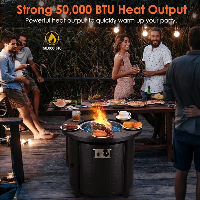 TLGREEN Propane Fire Pit Table 30in, 50,000 BTU Auto-Ignition Round Gas Fire Pit, Patio Furniture Outdoor and Indoor, Fire Table with Waterproof Cover, Blue Stone and Lid