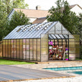 24x10x10 FT Outdoor Greenhouse, Large Thicker Aluminum Polycarbonate Kit, 5 Vent Windows, Swing Door, Walk-in, for Sunroom, Patio, Backyard