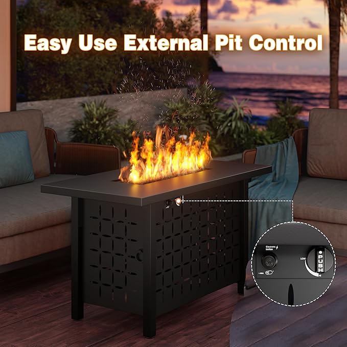 JAMFLY Propane Fire Pit Table, 43'' Gas Fire Pits Table for Outside, 2 in 1 Propane Fire Pit 50,000 BTU with Lava Rocks, Waterproof Cover and Lid