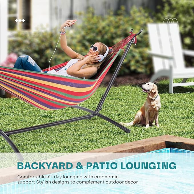 NEWBULIG Double Hammock with Stand, Heavy Duty Portable Hammocks for Outdoor Indoor Patio Camping, Space Saving Design & Carry Bag, Easy Assembly, 450lb Weight Capacity