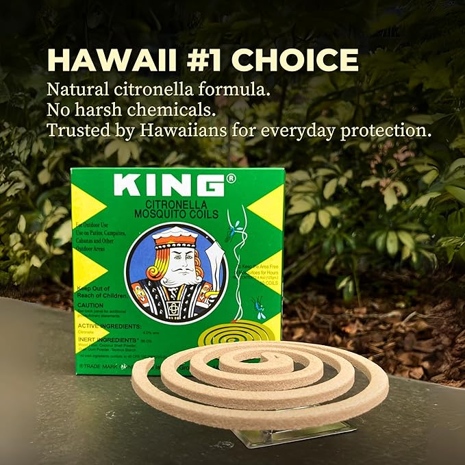 KING Mosquito Coils – Hawaii’s Most Trusted Citronella Protection – Each Coil's Scent Lasts up to 8 Hours (10 Coils)