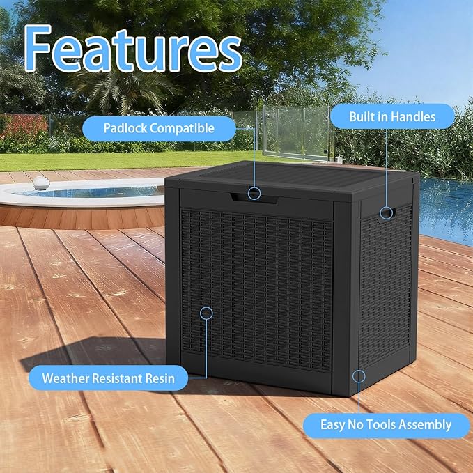 30 Gallon Outdoor Storage Box Waterproof,Outside Delivery Package Deck Box with Lockable Lid,Poolside Storage Bin for Garden Tools,Patio Cushion,Black Rattan