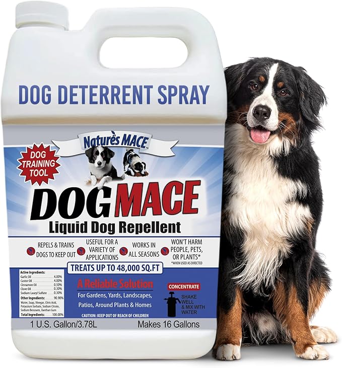 Nature’s MACE Dog Mace, Dog Repellent for Yard, Potty Training Tool Spray, Indoor & Outdoor, Pee Deterrent, Safe Around Kids, Pets, Garden & Plants, 1 Gallon Concentrate, Treats 48,000 Sq. Ft.