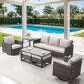 7 Piece Wicker Patio Furniture Set - Outdoor Swivel Rocker Chairs Set with Coffee Table, Side Table, 3 Seat Sofa & Ottomans, Small Patio Conversation Sets for Balcony Deck - Brown/Beige