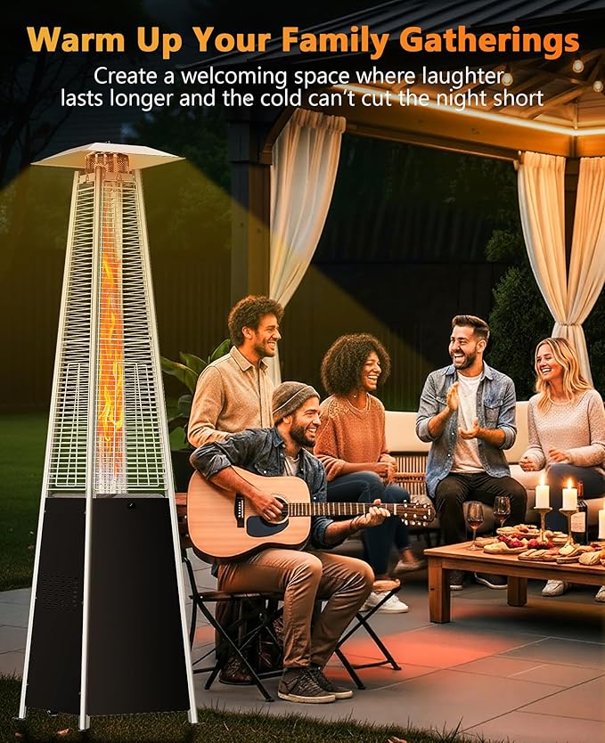 HUGROVE Pyramid Patio Heater, 48,000 BTU Rapid Heating Outdoor Propane Heater With Wheels and Weatherproof Cover, Triple Protection System for Patio, Backyard, Garden, Pool