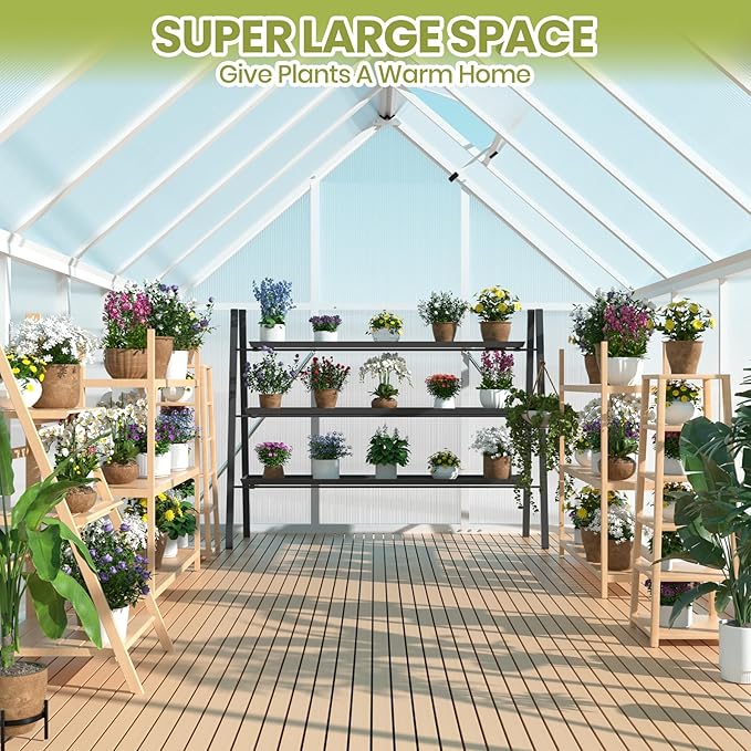 IDEALHOUSE 6x11 FT Greenhouse for Outdoors, Lockable Door and Ajustable Roof Vent, Polycarbonate Greenhouse with Windproof Aluminum Frame, Aluminum Walk-in Greenhouses, for Backyard, Lawn
