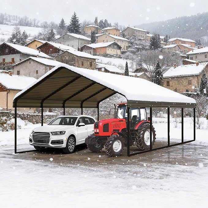 20x20 ft Metal Carport & Portable Garage, Heavy Duty with Galvanized Steel Roof & Frame - Large Tall Carports Canopy for Snow, Grey for Outdoor Garages