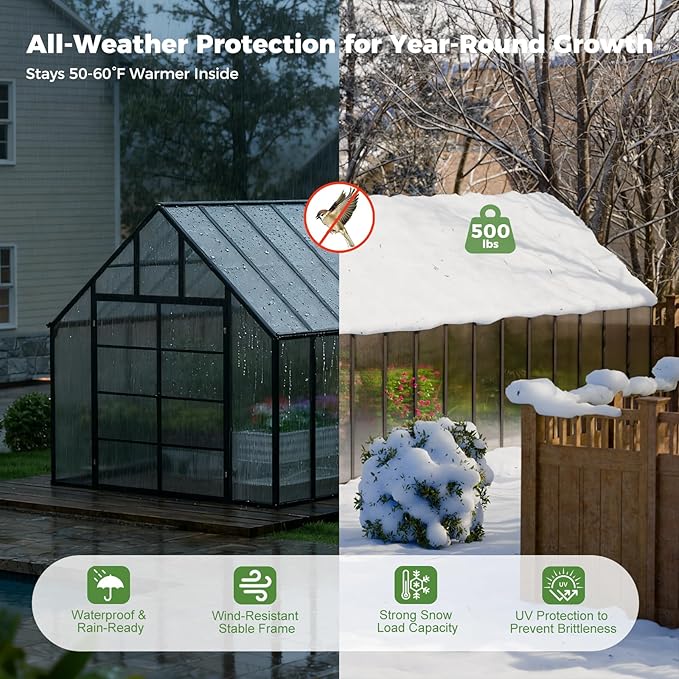 28x10x10 FT Outdoor Greenhouse, Easy Assembly Large Thicker Aluminum Polycarbonate Kit, 6 Vent Windows, Walk-in, for Outside, Sunroom, Patio, Backyard